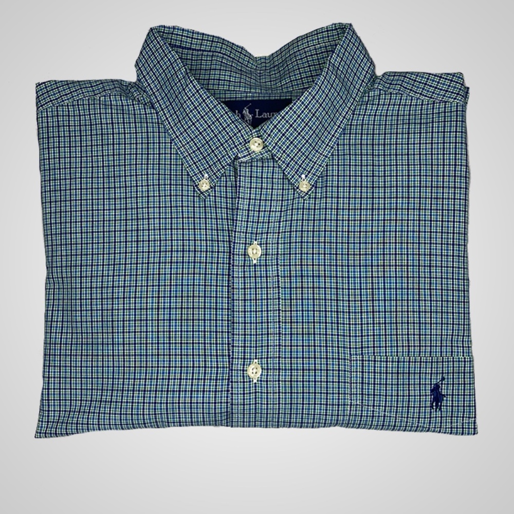 Vintage Polo Ralph Lauren BLAKE Men Blue/Green Plaid Button Up Longsleeve Shirt